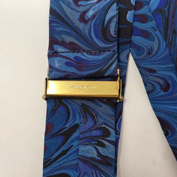 VINTAGE BLACK LEATHER BRASS MAROON MARBLED SILK ADJUSTABLE SUSPENDERS BRACES - Picture 2 of 4